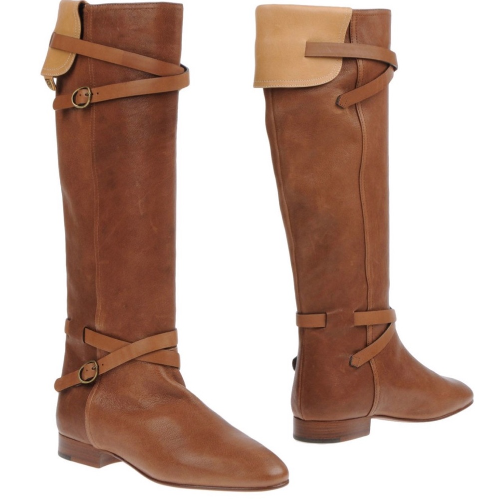 Chloé Terry Leather Knee High Boots w/ Straps 36.5